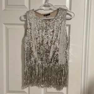 Zara silver sequence tank with fringe